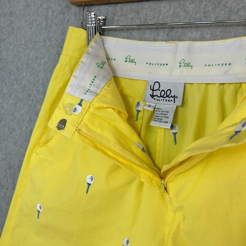 Lilly Pulitzer Golf Tee Embroidered Yellow Shorts Vintage 90s Prep Womens Sz 6 - Picture 6 of 11